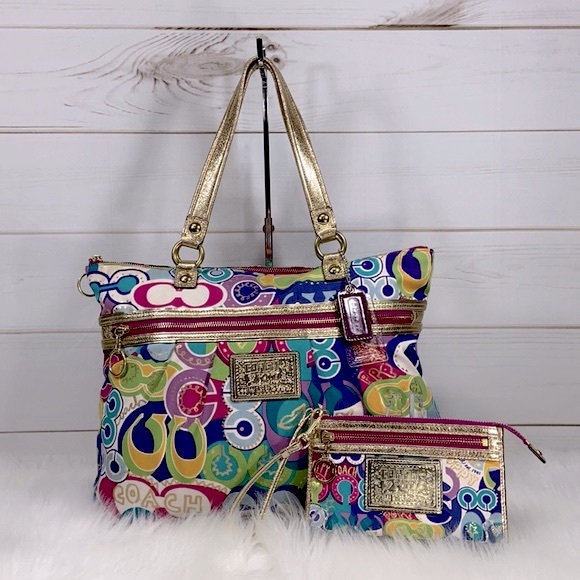Coach Handbags - Coach Poppy Pop C Glam Tote and Wallet